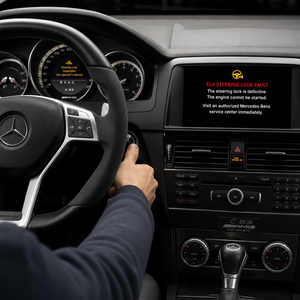 Diagnóstico técnico completo da trava de direção ELV em Mercedes W204