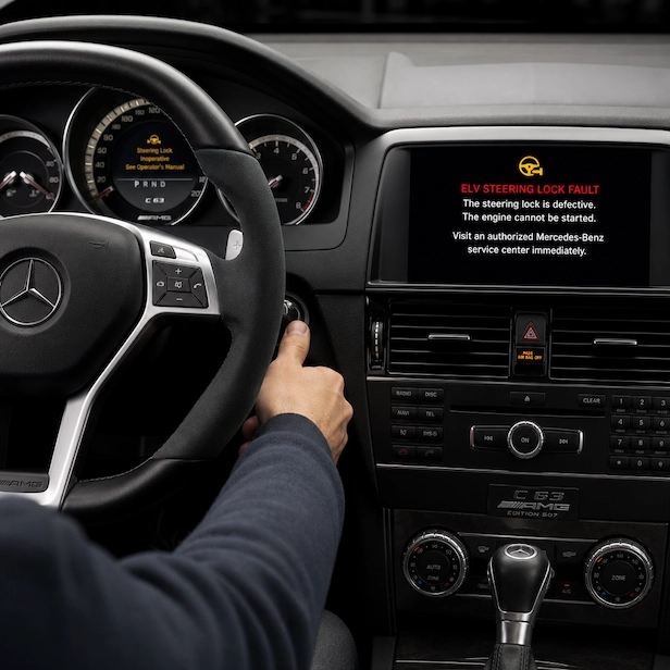 Diagnóstico técnico completo da trava de direção ELV em Mercedes W204
